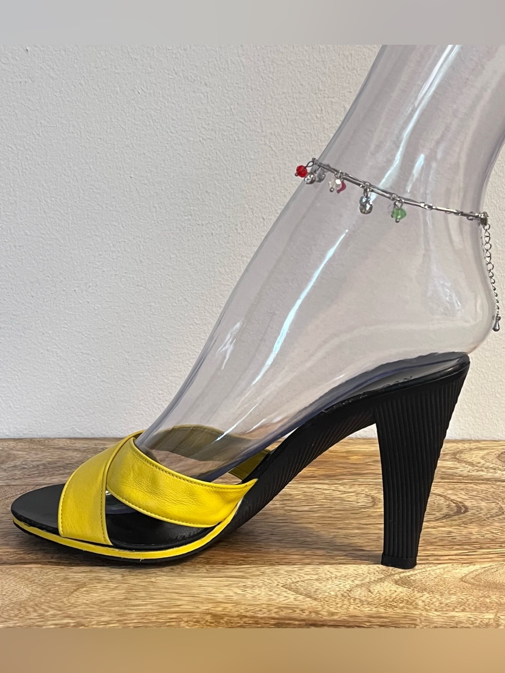 Vintage 90s Charles Jourdan Paris Chartreuse Yellow Mules - Sculpted Flared Heel